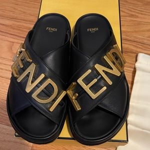 Fendi size 38 Logo Letter Crisscross Slide Sandals